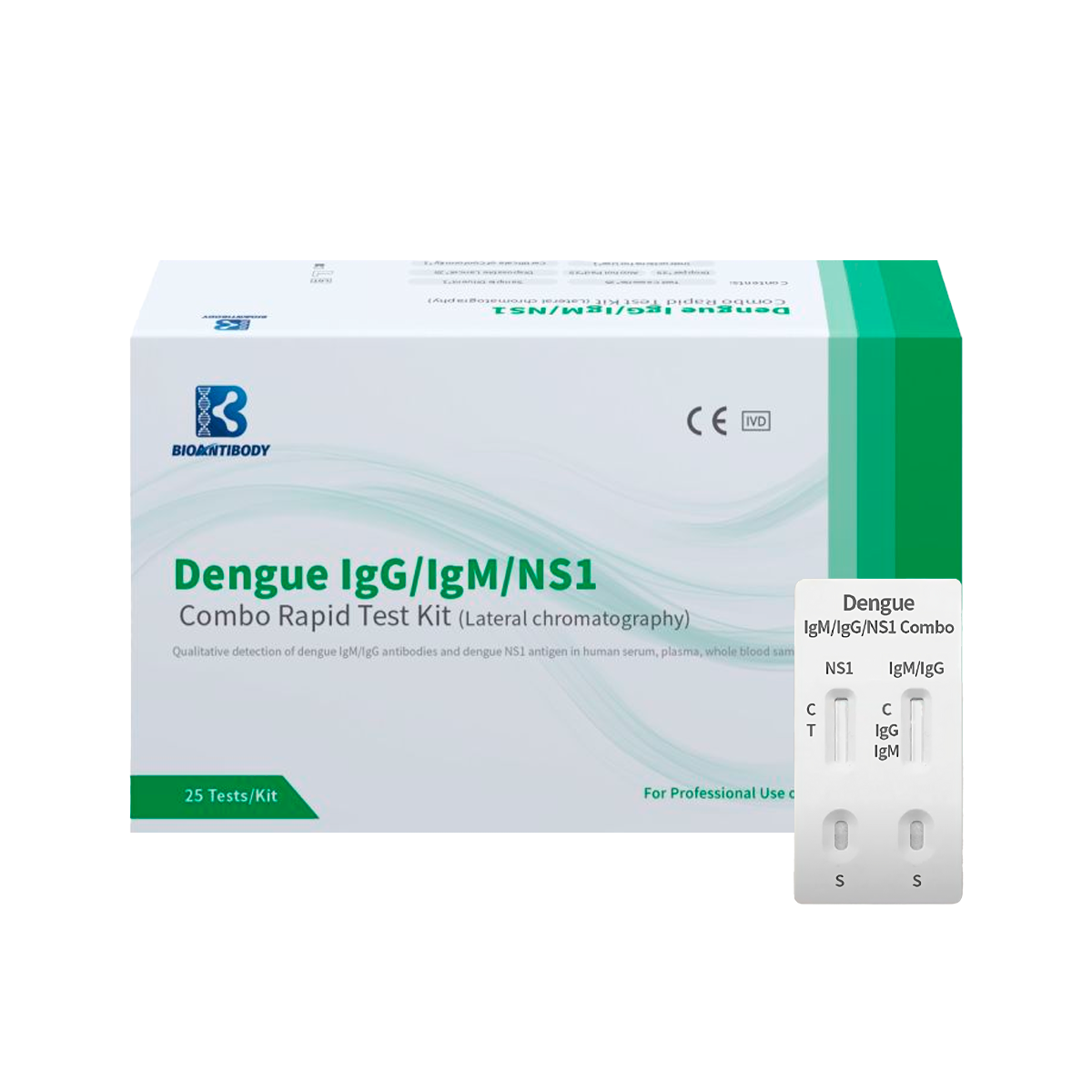 Pruebas rápidas de Dengue IgG / IgM / NS1 Combo Rapid Test Kit con 25 pruebas BIOANTIBODY