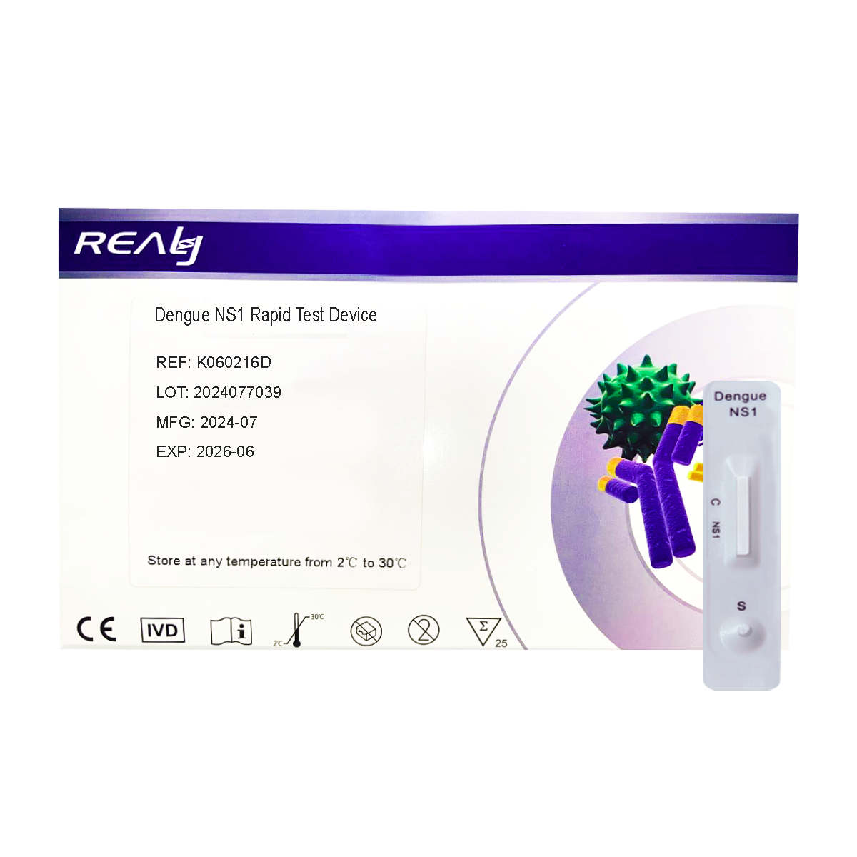Pruebas rápidas de Dengue IgG/IgM and NS1 rapid Test Device 25 pruebas Realy Tech