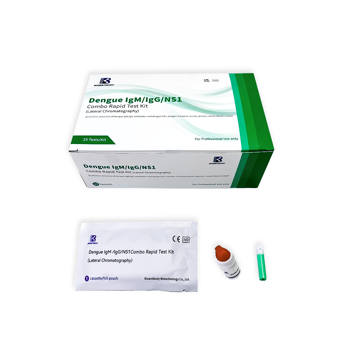 Pruebas rápidas de Dengue IgG / IgM / NS1 Combo Rapid Test Kit con 25 pruebas BIOANTIBODY